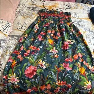 Strapless or halter floral summer dress.